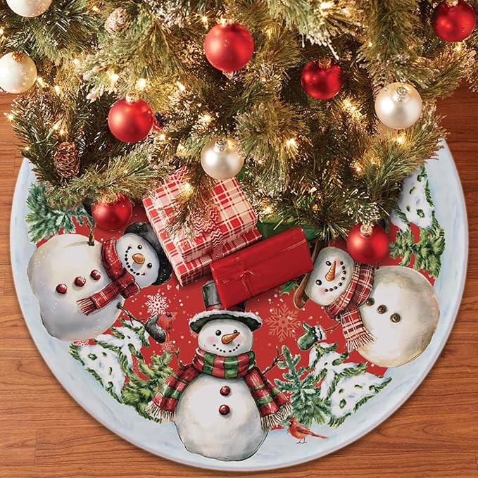 48 Inch Snowman Christmas Tree Skirt – Xmas Tree Mat for 6 to 7.5 Ft Trees, Durable & Soft Christmas Decorations for Home, Living Room, Party, Winter Holiday Decor