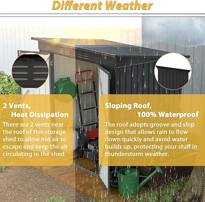 6x4 FT Outdoor Metal Storage Shed with Frame Floor & Sloping Roof, Lockable Double Door, Weatherproof Steel Garden Shed for Tools, Lawn Equipment & Patio Supplies