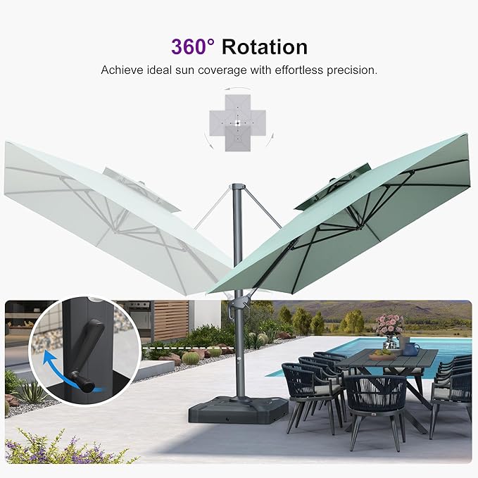 PURPLE LEAF 10' X 13' Double Top Cantilever Patio Umbrella Deluxe Large Outdoor Umbrella Rectangle Offset Umbrella with Fade Resistance for Garden Deck Pool Patio, Mint Green
