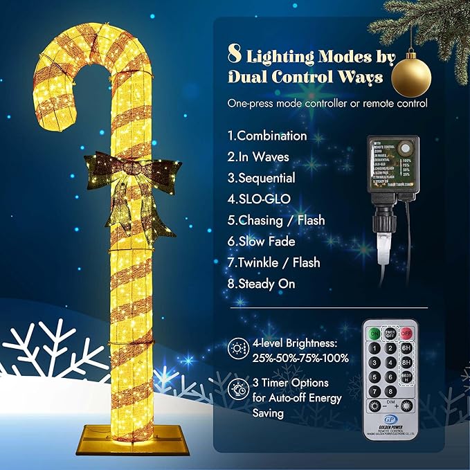 AW 2-Packs 8FT Pre-Lit Christmas Candy Cane Giant 3D with 660 LEDs Light Outdoor Yard Decorations with Timer Function, Xmas Holiday Display Outside Large Lighting Show