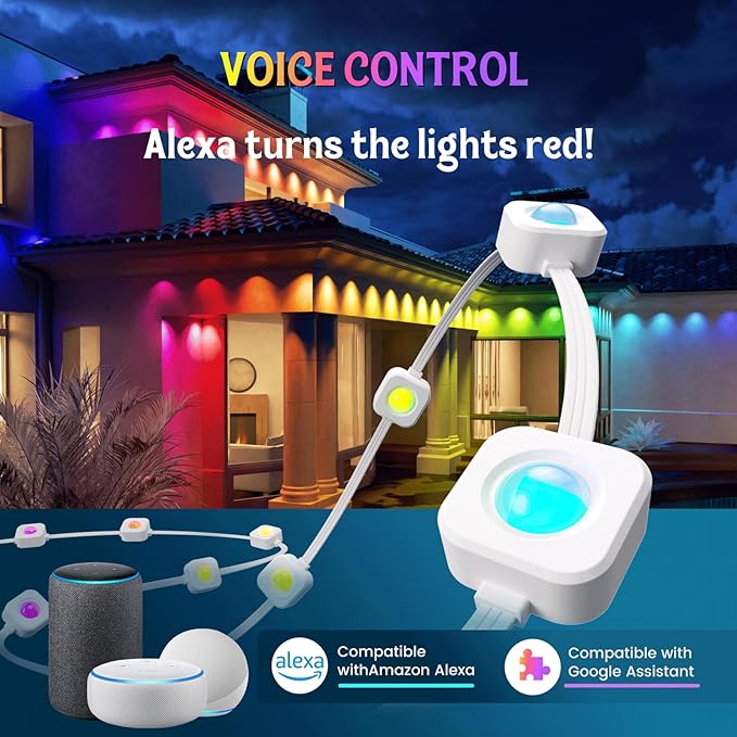 HUTAKUZE Permanent Outdoor Lights, 100ft RGB Outdoor Christmas Lights with 60 LED Light, IP67 Waterproof LED Eaves Light, DIY Scene Modes for Halloween Decor, Smart APP & Remote Control