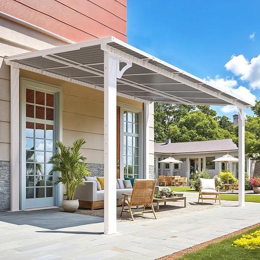 AECOJOY 12' x 8' Outdoor Gazebo Pergola for Patio, Large White Hardtop Lean to 8x12 Gazebo Shelter Pergolas and Gazebos Clearance with Patio Roof, Large Wall-Mounted Heavy Duty Awnings for Patio