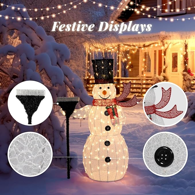 VINGLI 5ft Lighted Christmas Snowman Outdoor Decorations, with Mesh Cloth and Broom, Pre-lit 200 LED Lights Snowman Christmas Ornament Indoor Home Yard Decor