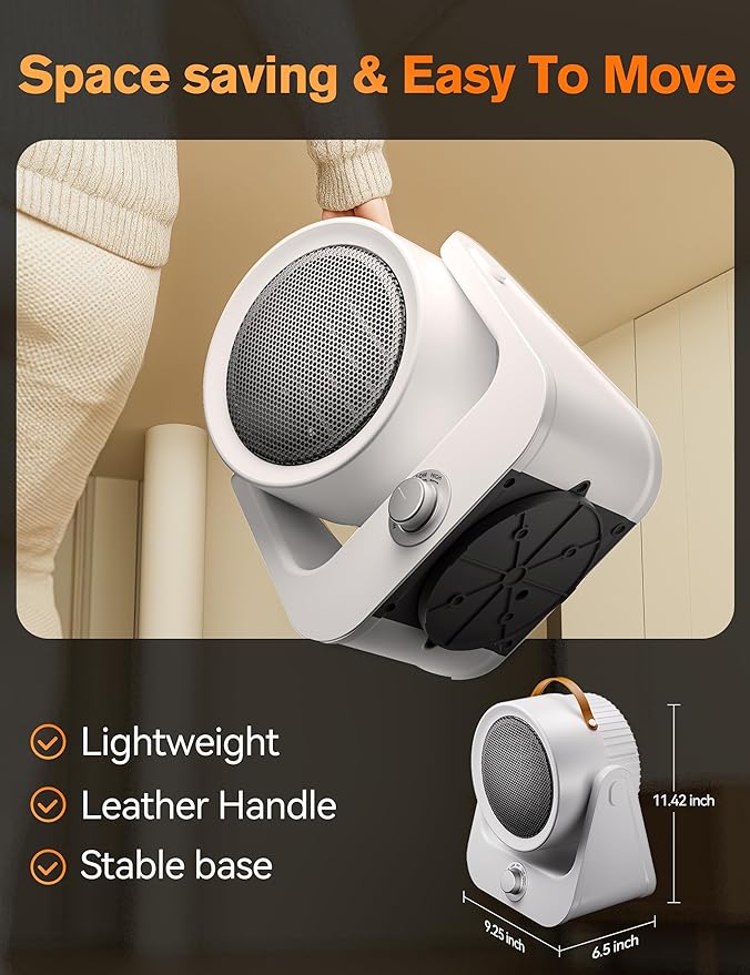 Electric Space Heaters For Indoor Use, 100¡Æunlimited Oscillating, 2S Instant Heating, 1500WPTC Ceramic Electric Patio Heaters For HomeOffice, Tip-Over & Overheat Protection, 2 Heating Modes, SnowWhite