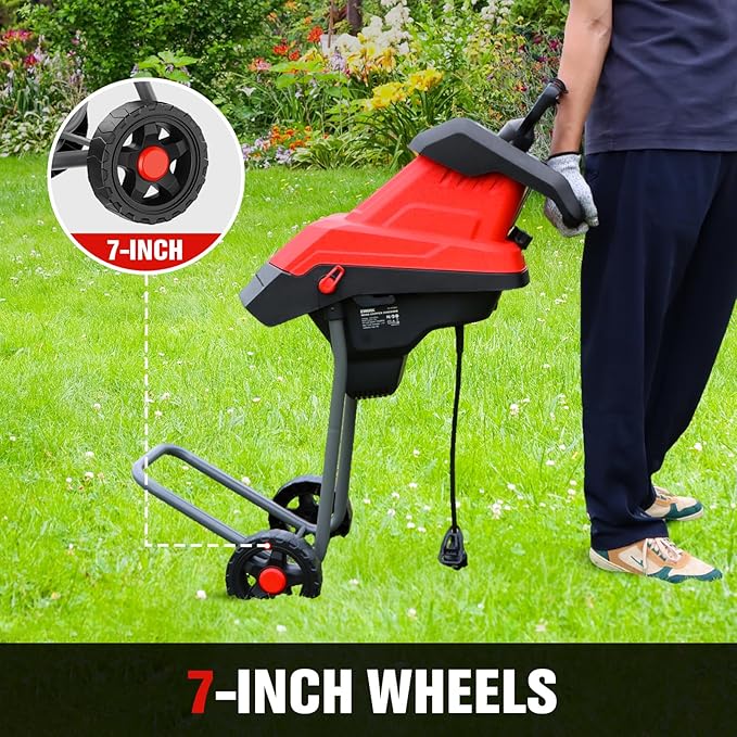 EWORK 15-Amp Electric Wood Chipper Shredder, Brushless Motor Garden Mulcher for Composting & Yard Waste, 1.77 Cutting Capacity Branch Crusher with 15:1 Reduction Ratio, 4500 RPM Silent Design