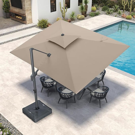PURPLE LEAF 9' X 12' Double Top Cantilever Patio Umbrella Deluxe Large Outdoor Umbrella Rectangle Offset Umbrella with Fade Resistance for Garden Deck Pool Patio, Sand Dune