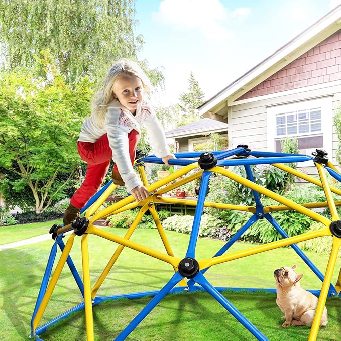 GIKPAL Climbing Dome, Upgraded 6FT Geometric Dome Climber with Climbing Grip for Kids Indoor Outdoor Play Equipment, Supports 600LBS Jungle Gym Playground Backyard Play Centre, Easy Assembly