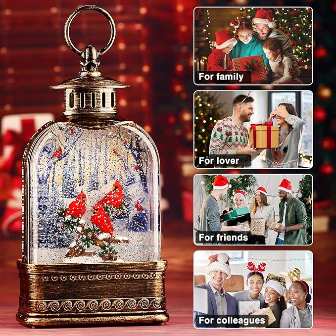 11Inch Christmas Snow Globes Cardinal Gifts, Musical Cardinal Snow Globe Glitter Light Up, Christmas Decorations Indoor 6H Timer Red Cardinal Christmas Decor for Women