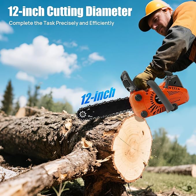12 Inch Top Handle Gas Chainsaw,2-Stroke 25.4CC 2-Cycle Handheld Cordless Petrol Portable Gas Powered Chain Saw Little Saw Lightweight for Forest, Wood, Garden and Farm Cutting