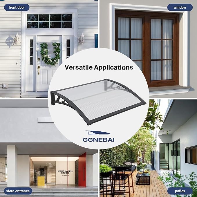 Awning for Door Entrance,40x40 Inches Window Awnings for Doors Canopy Polycarbonate Cover Patio Door Awning UV Rain Snow Sunlight Protection Hollow Shee