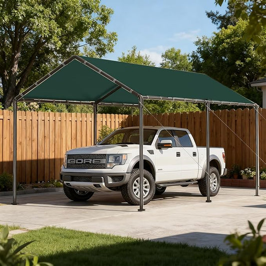10x20 Heavy Duty Carport, Outdoor Carport Shelter with Reinforced Frame and Stakes, Waterproof Garage Car Port Tent (Green)
