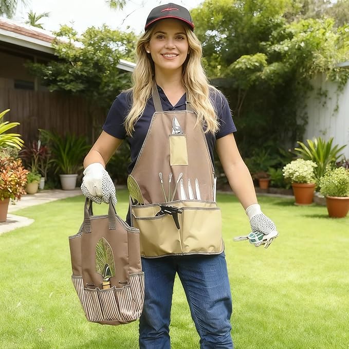 14 PCS Garden Tool Set with Soil Moisture Meter, Stainless Stell Heavy Duty Gardening Hand Tools with Wood Handle, Tote Bag, Repotting Mat, Gardening Tool Set Ideal Gift for Women and Men