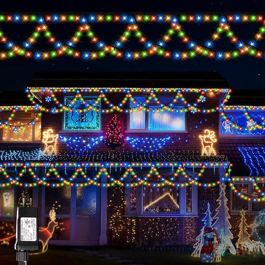 XTF2015 Christmas Lights Outdoor Color Changing 40FT 380 LED Christmas String Lights Extendable 8 Modes, Waterproof Half Round Christma s Light for House Roof Eaves Garden Patio(Multicolor)