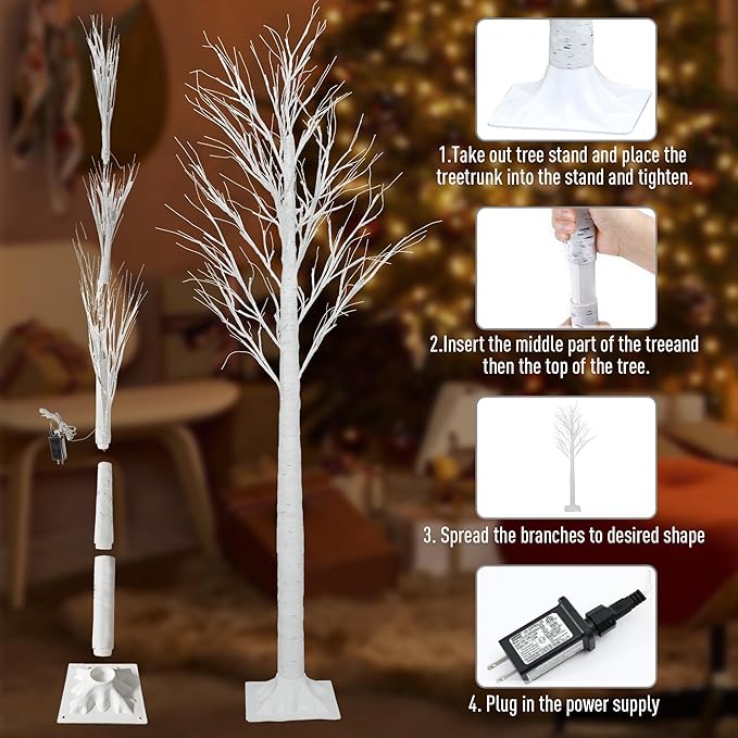 Smart Lighted Birch Twig Tree with Fairy Lights, APP Conrol, 6FT 120 Warm White LEDs, 18 Modes, Dimmable, Schedule, Music Sync Waterproof for Indoor Outdoor Home Christmas Holiday Decorations