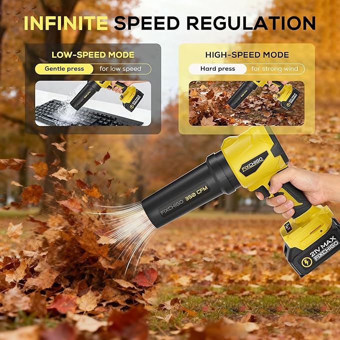 Cordless Leaf Blower, Brushless Dust Cleaner with 1 x 4.0Ah Batteries,3 Speed Modes,Handheld Leaf Blower for Lawn, Garage, Snow, Patio(Yellow)