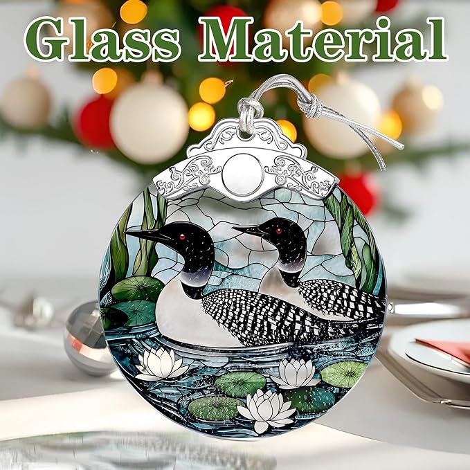 Loon Birds Stained Glass Ornament, Christmas Ornaments – Christmas Tree Ornament, Holiday Decor, Xmas Stocking Stuffers, Gift Idea, Gifts for Bird Lover, Coworker, Friend, and Family