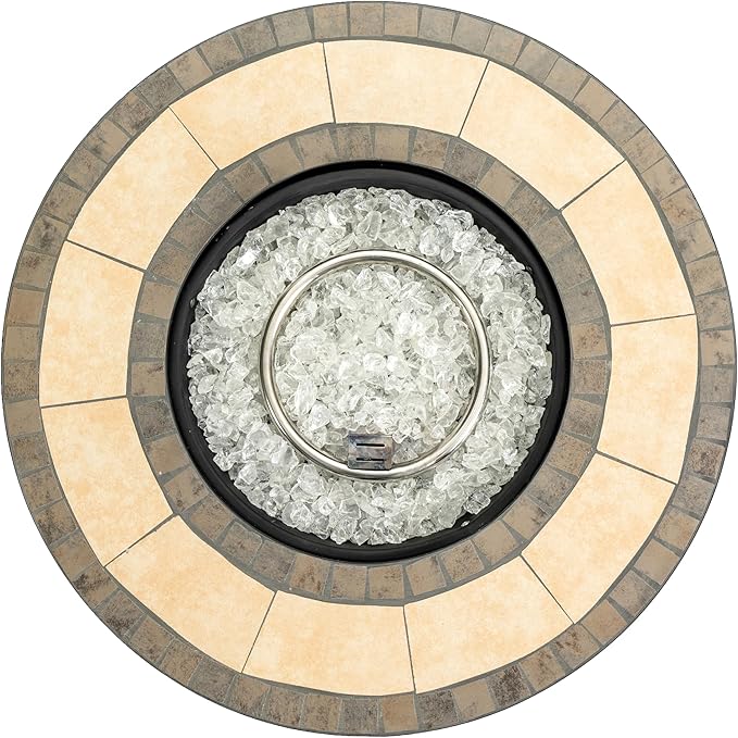 30'' Marble Ceramic Round Propane Fire Pit Table, 50,000 BTU Gas FirePit for Outdoor, Fire Table with Lid, Warmth & Ambience to Gatherings and Parties On Patio Deck Garden Backyard, Black.