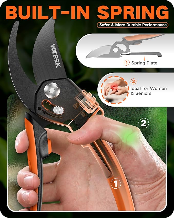 8.5 Pruning Shears for Gardening, ¡¼Unique Stepless Handle Opening¡½Professional Bypass Garden Clipper, Heavy Duty Plant Pruners for Branch ¡¼SK5 Steel Blades¡½¡¼Built-in Spring¡½¡¼All Hand Sizes¡½