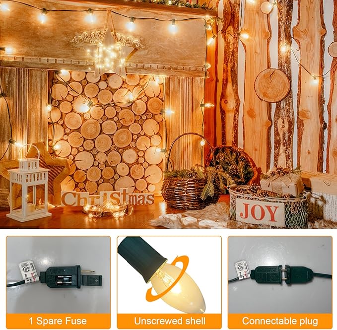 GOOTHY C9 Clear Christmas String Lights, 25Ft Outdoor Christmas Lights with 26 Warm White Bulbs, Hanging Roofline String Lights Vintage Christmas Lights UL Listed for Patio Garden Backyard Decor