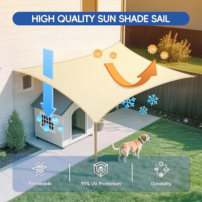 Sun Shade Sail 6'x24' Rectangle Shade Cloth for Garden, Permeable Shade Canopy Outdoor Patio Covers for Pergola Backyard Deck Outside Activity, Beige