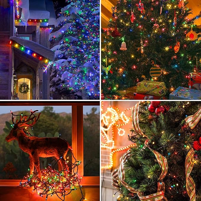 66ft 200 LED Christmas Lights - Outdoor & Indoor, Plug-in with Timer & Memory, 8 Modes Twinkle Xmas String Lights for Tree, Wreath & Party Decor, Multicolor