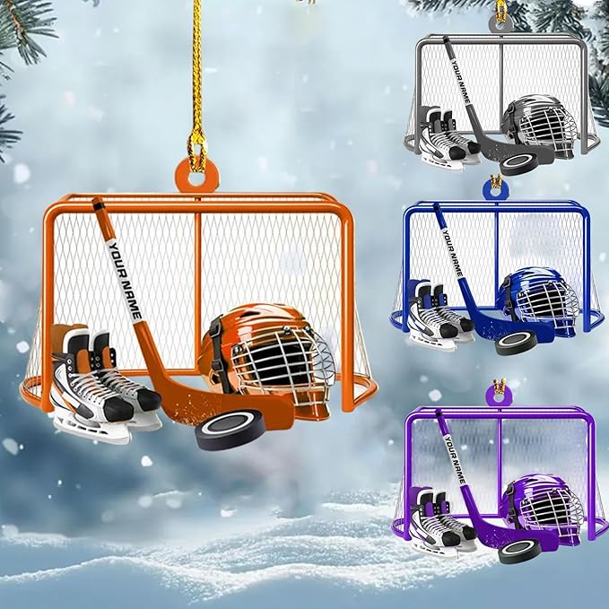 Custom Hockey Christmas Ornament 2025, Personalized Ice Hockey Skates Helmet and Stick Ornaments, Custom Name and Number, Sport Lovers Gifts, Christmas Tree Decoration