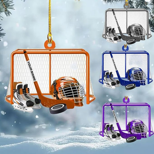 Custom Hockey Christmas Ornament 2025, Personalized Ice Hockey Skates Helmet and Stick Ornaments, Custom Name and Number, Sport Lovers Gifts, Christmas Tree Decoration