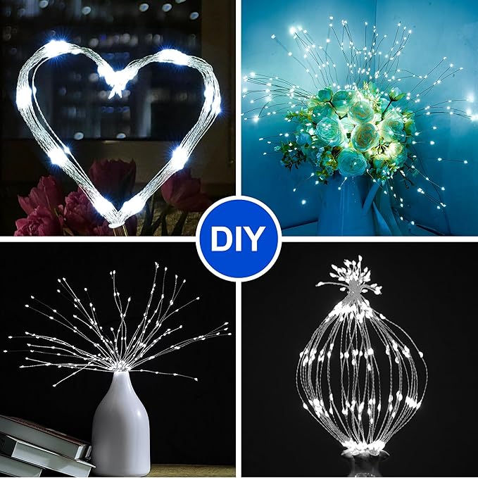 Solar Christmas Firework Lights Outdoor, 5 Pack 1000LED Solar Starburst Lights with Remote, 8 Modes Dimmable Waterproof Hanging Fairy Lights for Garden, Patio, Holiday Christmas Decor (White)
