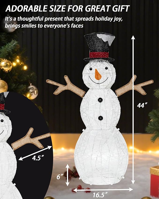 44'' Christmas Outdoor Lighted Snowman Yard Xmas Decorations Indoor or Outdoor Holiday Decoration Figure Light up Snowman for Party Festival Decor Indoor/Outdoor Garden Lawn and Front Yard