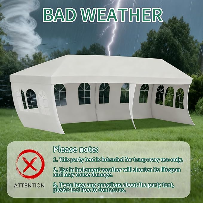 10' x 20' White Gazebo Canopy Tent with 4 Removable Sidewalls, Outdoor Shade Shelter with Transparent Windows for Party, Wedding, Birthday, Events, Gatherings, BBQ, Patio