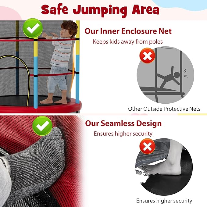 Goplus 55¡± Trampoline for Kids, ASTM Approved Toddler Trampoline w/Enclosure Safety Net, Bouncy Jumping Mat, Seamless Design, Indoor Outdoor Mini Recreational Rebounder for Boys Girls