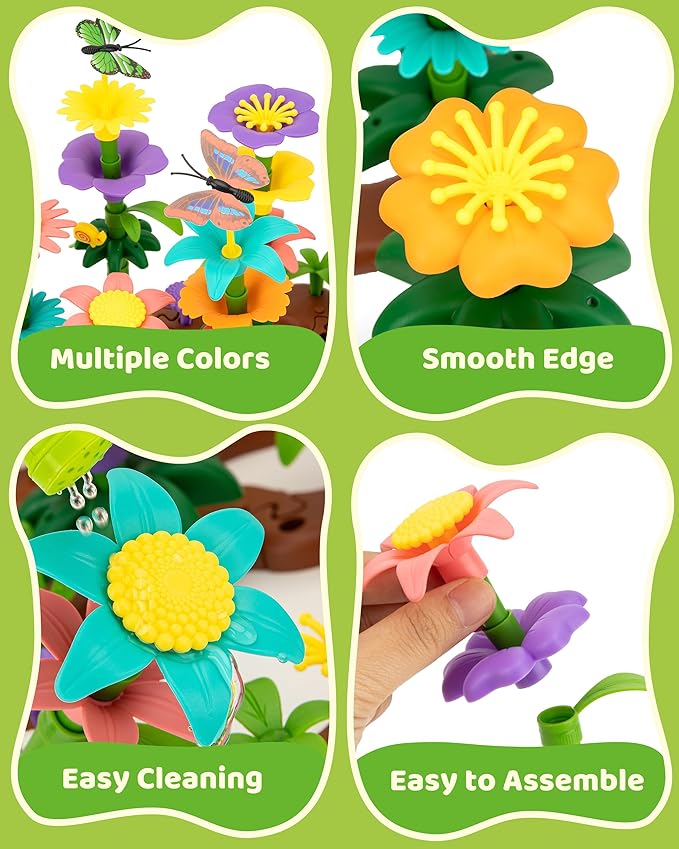 Flower Garden Building Toys for Girls: 183 PCS Kids Gardening Kit Set Gifts for 3 4 5 6 7 Year Old Toddler