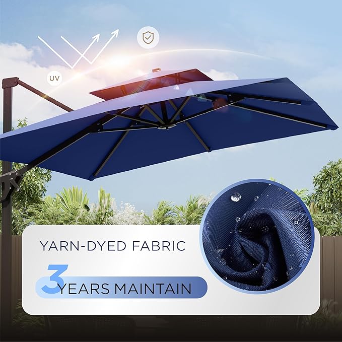 10' X 13' Patio Umbrella Outdoor Large Rectangle Offset Cantilever Umbrellas Double Top Heavy Duty Windproof with 360-degree Rotation for Pool Garden Deck, Navy