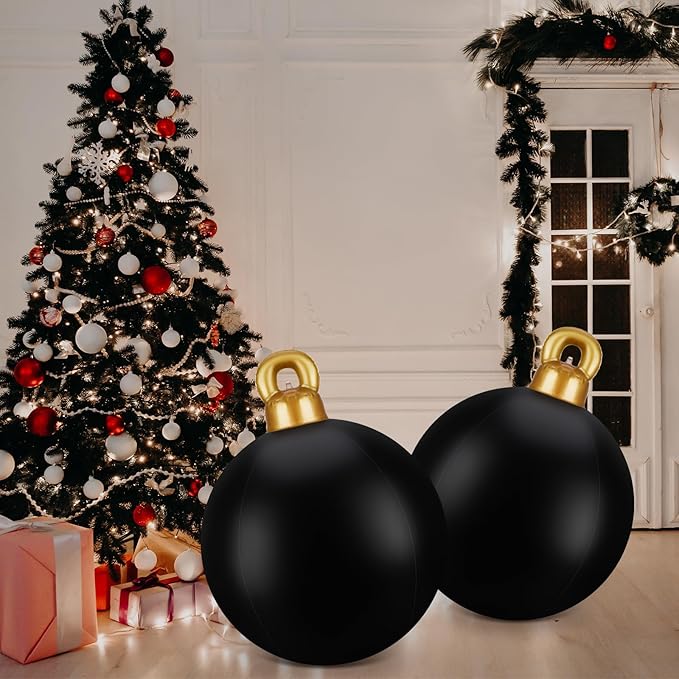 Jetec 4 Pcs Giant Inflatable Christmas Ball Large Xmas Inflatable Ornaments PVC Outdoor Holiday Blow Ball Outside Yard Lawn Porch Decorations (Solid,Black)