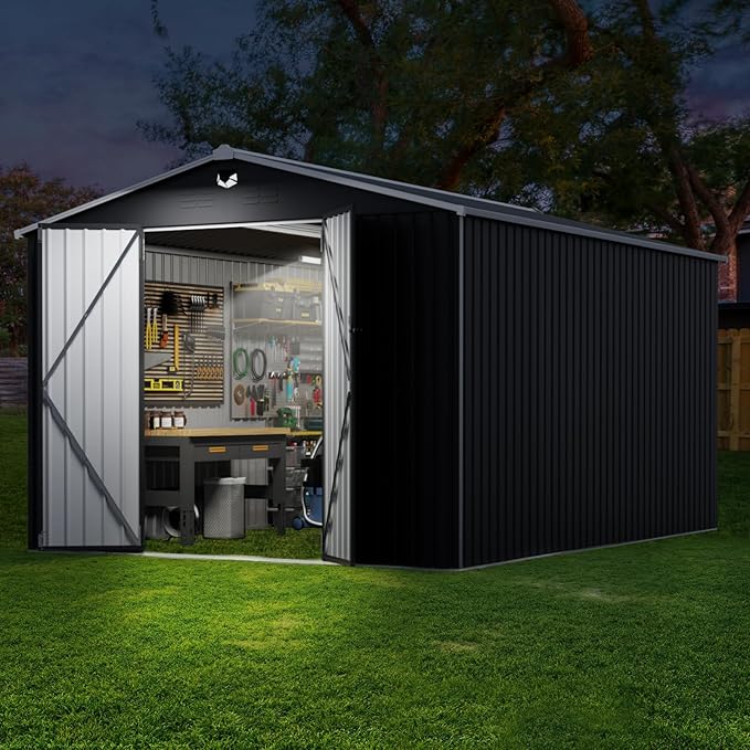 10x14 FT Outdoor Storage Shed,Metal Tool Sheds,Waterproof Outside Storage Shed,Large Storage Building with Lockable Door