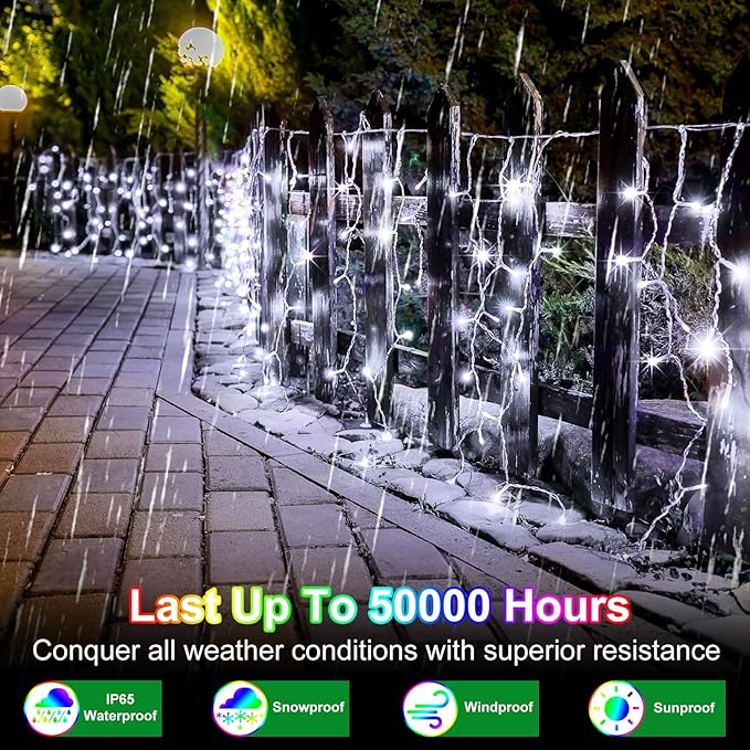82ft 792 LED 176 Drops Christmas Lights, Outdoor Hanging lights with 8 Modes and Timer Memory, Plug In Outside Waterproof Curtain String Lights for House Fence Tree Holiday Decorations (Cool White)