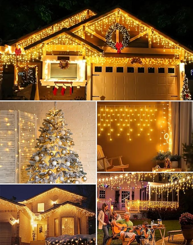 Icicle Christmas Lights Outdoor 520 LED 49FT Warm White, 80 Drops 2700K Icicle Christmas Lights with Remote/8 Modes/Timer, IP44 Waterproof for Roof Gutter Wedding Holiday Decorations