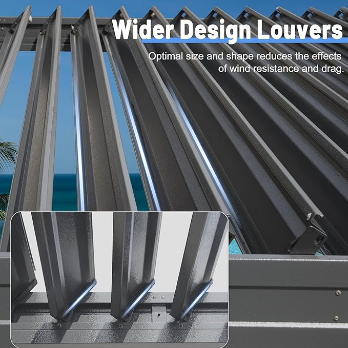 10’ x 13’ Louvered Pergola, Outdoor Pergola Aluminum Frame with Adjustable Rainproof Metal Roof, Permanent Sun Shade with Drainage System for Backyard, Garden and Lawn (Grey)