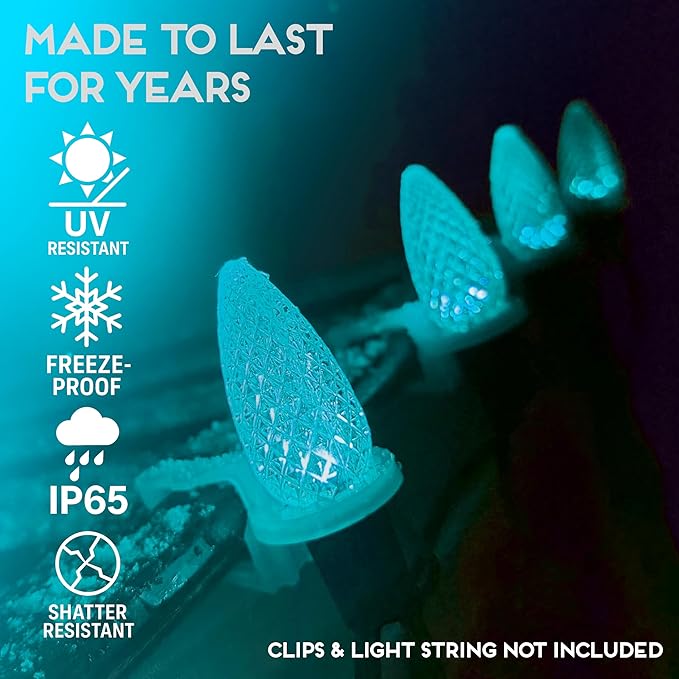 HLO Lighting Set of 500 Teal C9 Faceted LED Christmas Light Bulbs for Indoor & Outdoor Use | Durable Replacement Bulbs
