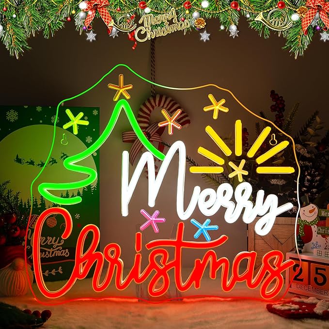 Horseneon Christmas Tree Neon Sign Bright LED Wall Decoration for Home Shop USB Power Adjustable Brightness Christmas Tree Neon Signs for Holiday