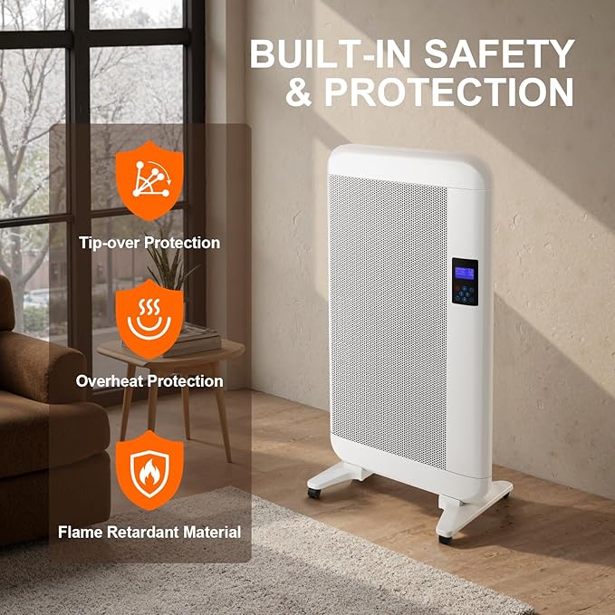 Space Heaters for Indoor Use, 1500W Waterproof Wall-mounted Electric Heaters with 24H Timer & Remote Control Portable Heater for Large Room Office Bedroom Bathroom Living Room, Safety Protection