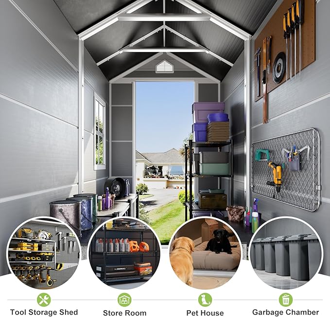 HUSFU 6x4 FT Outdoor Storage Shed with Floor and Lockable Door,Waterproof Resin Tool Shed for Garden, Backyard, Patio,Perfect to Store Patio Furniture,Light Grey