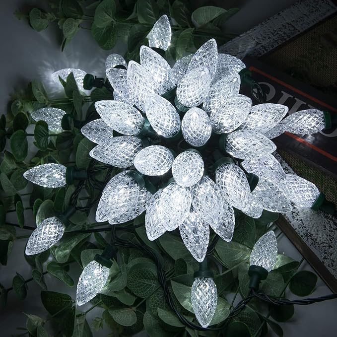 AWQ 100LED 81 FT C9 Christmas String Lights Plug in Fairy Twinkle String Lights 8 Modes Timer Function Waterproof Extendable for Indoor Outdoor Wedding Party Christmas Decoration (100, White)