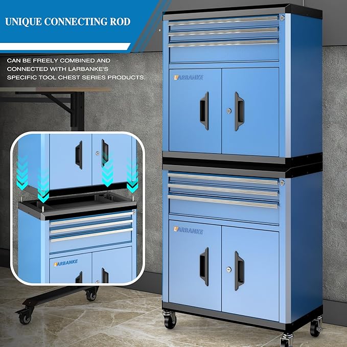 LARBANKE Rolling Tool Chest with Lock&Keys,360¡Æ Wheels and Drawer Liners,Tool Cabinet with 3 Drawers&2 Doors,Tool Cabinet Equipped with Connecting Rods for Stacking with 5&7-Drawer Chest