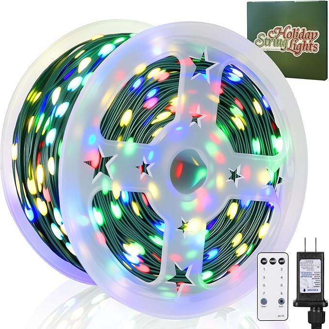 HYH Christmas Lights Outdoor 1000 LED 328FT String Lights Multicolored, IP67 Waterproof Indoor Christmas Fairy Multifunction Roll Light with Remote for Garden Tree Patio Balcony Xmas Party Decor