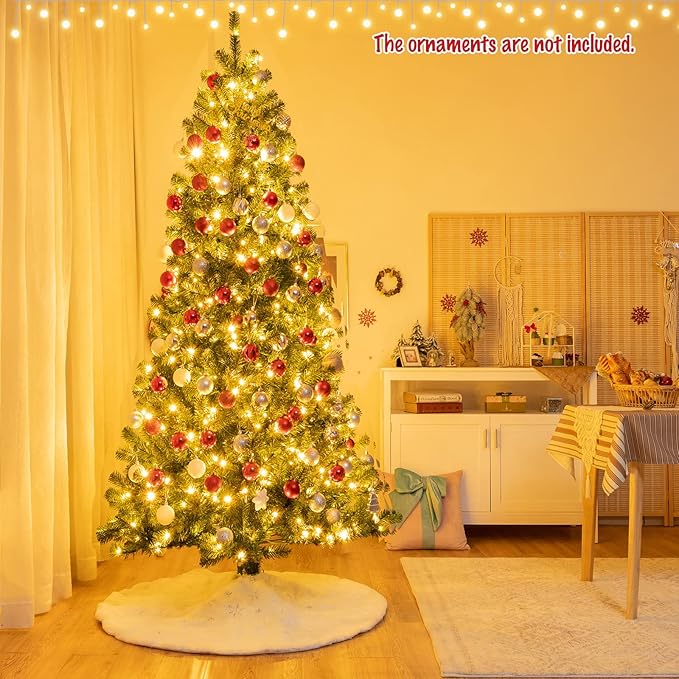 GOFLAME 8ft Artificial Christmas Tree, Pre-lit Xmas Tree 9 Lighting Modes w/ 1605 PVC Branch Tips & 600 Color-Changing LED Lights, Holiday Festival Decoration Tree with Remote Control and Metal Stand
