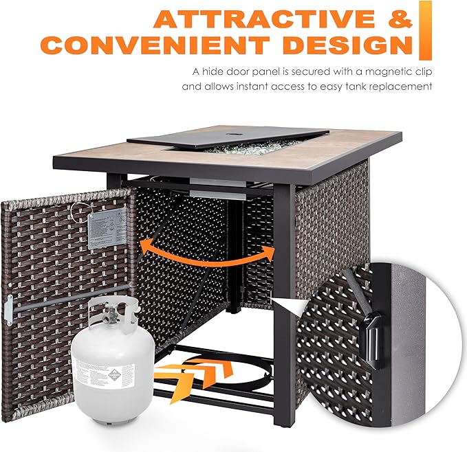 Nuu Garden 43 Propane Fire Pit Table, CSA Certified 50,000 BTU Outdoor Patio Propane Fire Pit Table with Fire Pit Wind Guard, Removable Lid, Ceramic Tabletop, Water-Proof Oxford Cover, Dark Brown
