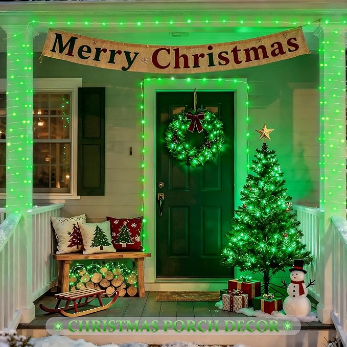 JMEXSUSS 2 Pack Green Christmas Lights, Each 33ft 100 LED Green Solar Lights Outdoor, Waterproof Solar Fairy String Light for Outside Patio Garden Party Tree Christmas Halloween Decorations