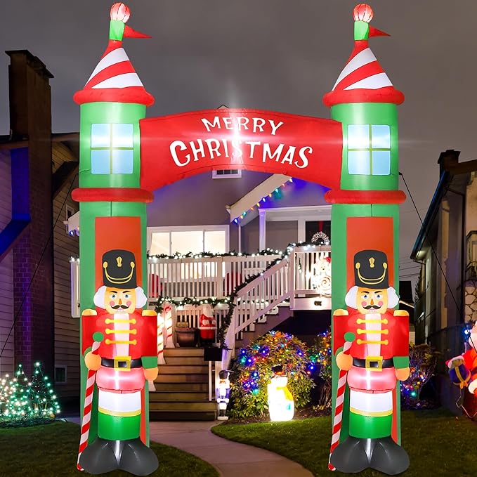 12FT Christmas Inflatables Outdoor, Large Christmas Nutcracker Castle Inflatables Decor, Blow Up Xmas Yard Decorations with 9PCS Built-in LED, Huge Xmas Outdoor Decor for Yard Garden Lawn Archway