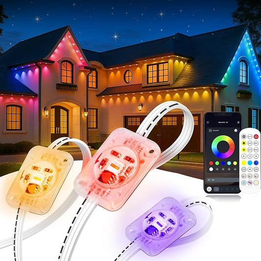 100FT Permanent Outdoor Lights, 60 LED Smart RGB&IC Outdoor Eave Lights with App/Remote Control, 209 Scene Modes, IP67 Waterproof Outside Light for House Party Christmas